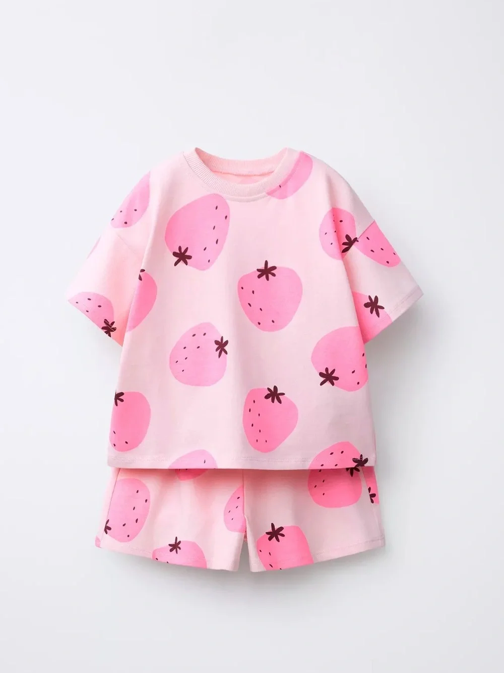 Kids Pink Strawberry Print Pajama Set